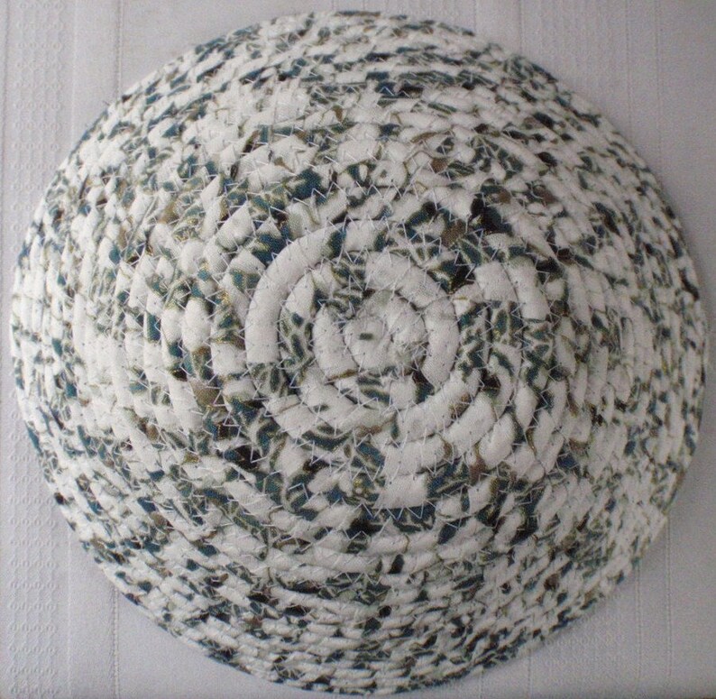 Black and Gold Coiled Fabric Basket Organizer Catchall Handmade by Me White Blue Green