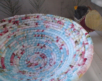 Coiled Fabric Basket - Pink, Blue, Cream, Handmade by Me, Catchall, Pastel Colors