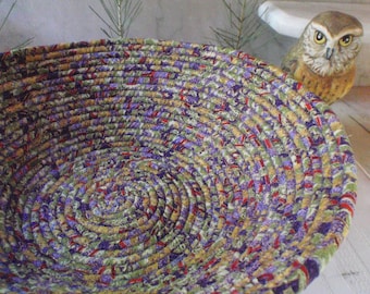 Large Coiled Fabric Basket - Organizer, Storage, Bohemian Handmade Basket, Purple, Gold, Green, Red