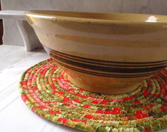 Coiled Mat, Chair Pad, Hot Pad, Trivet - 12 INCH ROUND - Red, Pink, Green - Handmade by Me