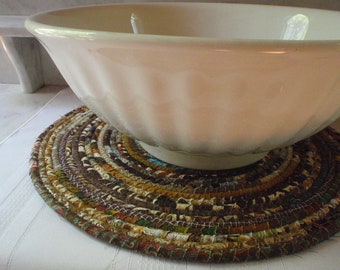 Coiled Fabric Mat, Chair Pad, Hot Pad, Trivet, Placemat in Shades of Brown - 14 Inch Round