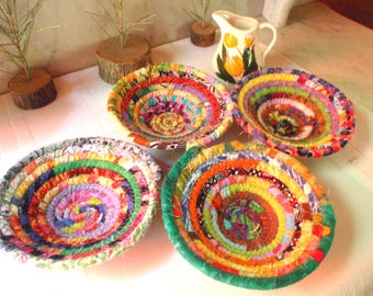 Set of 4 Mini Bohemian Handmade Coiled Baskets - Multi-Colored