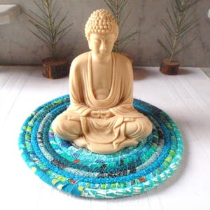 Turquoise Bohemian Coiled Hot Pad, Trivet, Candle Mat - 7 1/2 Inch Round - Handmade by Me