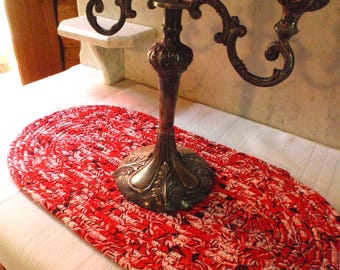 Red, White and Black Coiled Mat, Hot Pad, Trivet - Handmade by Me