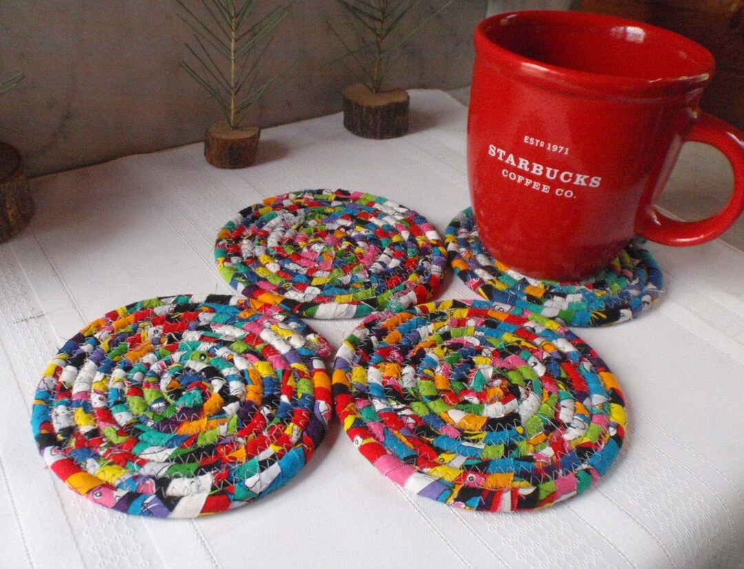 Absorbent Coiled Fabric Coasters Colorful Coasters Set of Etsy