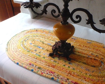 Yellow Oval Bohemian Coiled Mat, Hot Pad, Trivet - Handmade by Me