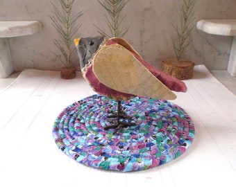 Coiled Hot Pad, Trivet, Table Mat - Blue, Purple, Green - Small Round - Handmade by Me