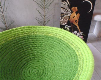 Banded Coiled Fabric Basket in Shades of Green - Catchall, Organizer, Handmade by Me