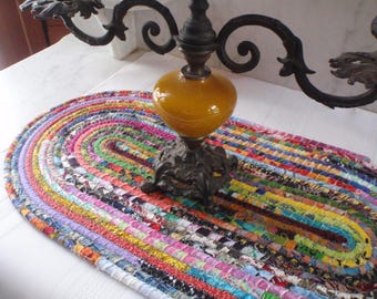 Oval Bohemian Coiled Multicolored Mat, Hot Pad, Trivet - Handmade by Me