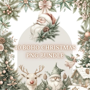 40 Aquarell Weihnachten Clipart Bundle Boho PNG transparenter Hintergrund Salbei Minty Urlaub Festliche Cliparts Naturtöne Weihnachten Bundle