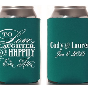 Custom Wedding Collapsible Can Coolers - To Love, Laughter and Happily Ever After
