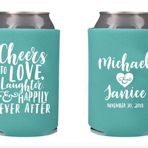 Custom Wedding Collapsible Can Coolers - Cheers to Love, Laughter & Happily Ever After