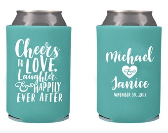 Custom Wedding Collapsible Can Coolers - Cheers to Love, Laughter & Happily Ever After