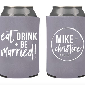 Enfriadores de latas plegables personalizados para bodas: come, bebe y cásate