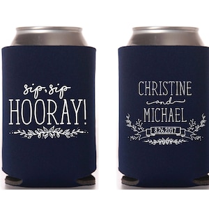 Custom Wedding Collapsible Can Coolers - Sip, Sip Hooray!