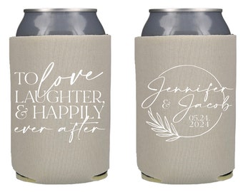 Custom Wedding Collapsible Can Coolers - To Love, Laughter and Happily Ever After