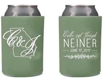 Custom Wedding Collapsible Can Coolers - State Silhouette