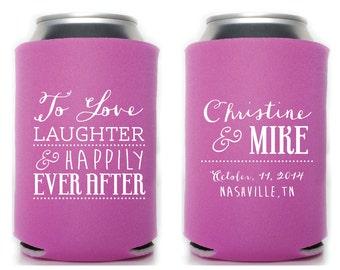 Custom Wedding Collapsible Can Coolers - To Love, Laughter and Happily Ever After