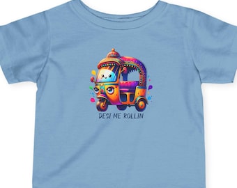 Camiseta de Rickshaw para bebé, arte del sur de Asia, regalo de arte Desi, arte de auto rickshaw para niños, camiseta para niños y niñas, lindo regalo Desi para niños