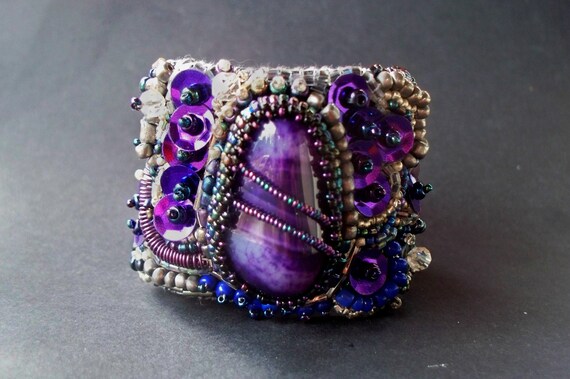 Items similar to Purple and silver bead embroidered bracelet on Etsy