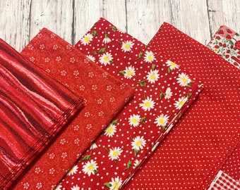 Shades of Red Cloth Napkins, 8 inch, Set of 10, Lunchbox, Snack, Appetizer, Tea Party, Reversible Double Sided