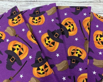 Halloween Cloth Napkins- Set of 4- Purple Black Orange Pumpkins- Dinner Table, Everyday, Party- Hostess or Housewarming Gift- Custom Size