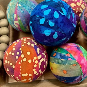 Colorful Batik fabric Decor Balls- 3 inch hand wrapped fabric balls- Vase Filler- Tiered Tray Home Decor