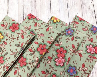 Cloth Napkins - Set of 4 - Sage Green Pink Yellow Flowers - Dinner Table, Everyday, Wedding - Hostess Housewarming Gift