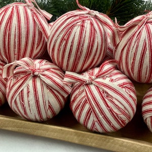 Set of 4 Rustic Red Ticking Stripe Napkins, Coasters, or Ornaments Homespun Holiday Decor Primitive Christmas Housewarming Hostess Gift image 3