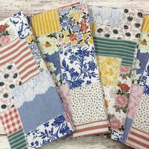 Boho Patchwork Floral Cloth Napkins- Set of 4- 100% Cotton Dinner Napkins- Custom Size- Everyday, Party, Wedding, Hostess Gift