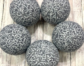 Rag Balls- 3 inch Fabric Balls- Centerpiece Balls- Dough Bowl Filler- Gray Decorative Fabric Wrapped Balls- Modern Decor Filler- Handmade