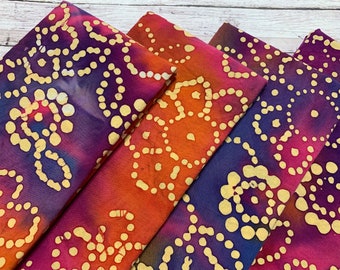 Batik Cloth Napkins- Set of 4- Purple Hot Pink Orange Flowers - Dinner Table, Everyday, Wedding - Hostess Housewarming Gift- Custom Size