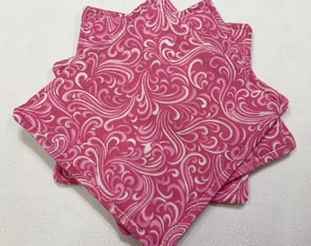 Pink Swirl- Reversible Fabric Cloth Coasters, Mug Rug, Beverage Coaster Set of 4- Reusable Everyday or Housewarming Gift