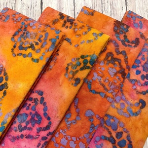 Colorful Batik Print Napkins- Set of 4- Gold Orange Red Blue, Double Sided Napkins - 100% Cotton Dinner Napkins- Custom Size- 2-ply Reusable