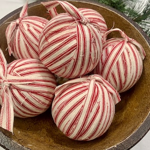 Set of 4 Rustic Red Ticking Stripe Napkins, Coasters, or Ornaments Homespun Holiday Decor Primitive Christmas Housewarming Hostess Gift image 10