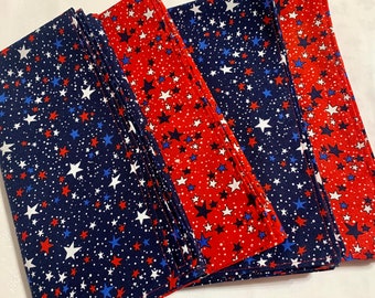 4th of July Cloth Napkins- Set of 4 Patriotic Stars- 100% Cotton Dinner Napkins- Reversible 2-ply Reusable- Picnic Linens