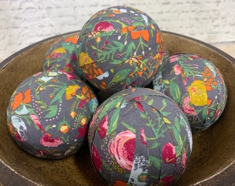 Floral Fabric 3 Inch Bowl Fillers - Farmhouse Rag Balls - Table or Mantel Decor - Gray Pink Gold Green Home Decor Orbs