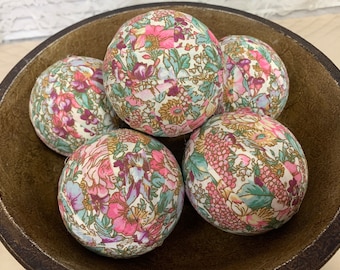 Floral Fabric 3 Inch Bowl Fillers -Modern Farmhouse Rag Balls - Table or Mantel Decor-  Pink Green Ivory Home Decor