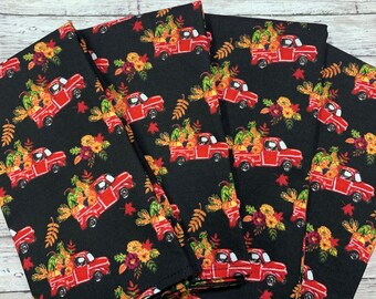 Fall Cloth Napkins- Set of 4- Vintage Red Truck- Dinner Table, Everyday, Thanksgiving- Hostess or Housewarming Gift- Custom Size