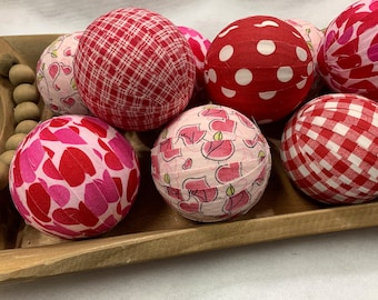 Valentines Day 3 Inch Bowl Fillers - Choose Your Fabric- Farmhouse Rag Balls - Table or Mantel Decor - Pink Home Decor Orbs