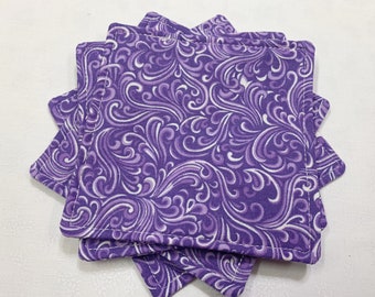 Purple Swirl- Reversible Fabric Cloth Coasters, Mug Rug, Beverage Coaster Set of 4- Reusable Everyday or Housewarming Gift