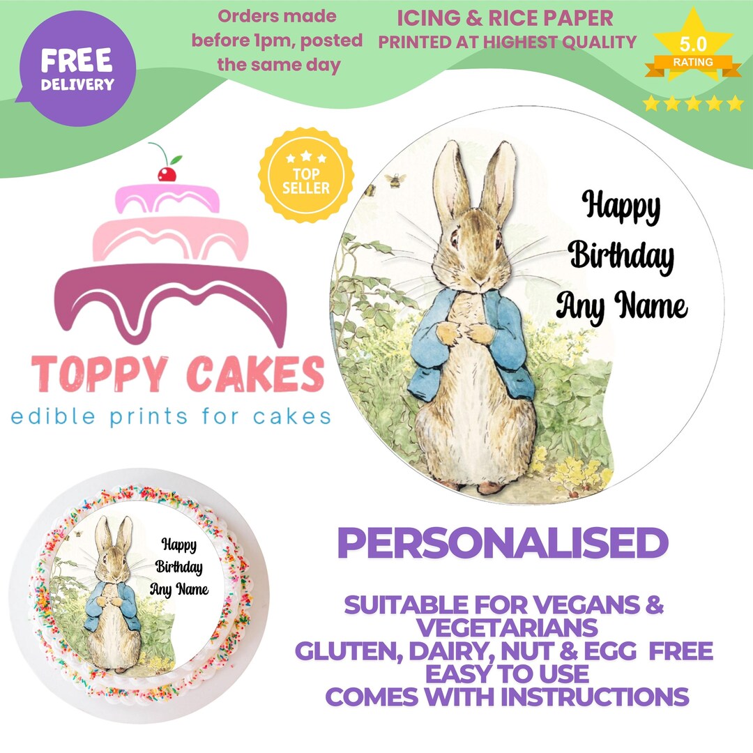 7.5 Inch Round Personalised Peter Rabbit Birthday Cake Topper Edible ...