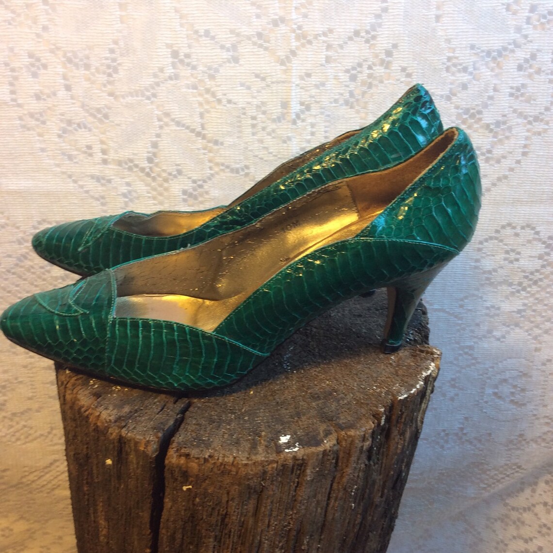 Vintage Emerald Snake Pumps | Etsy
