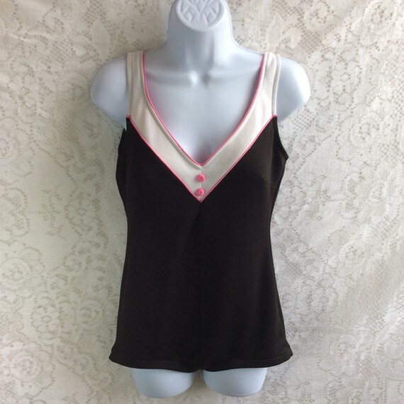 Vintage Robby Len Black White & Pink Swimsuit