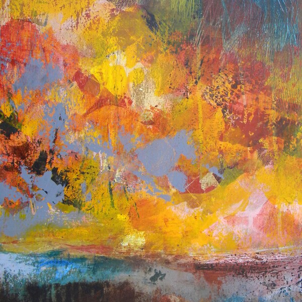 RESERVED Abstract Art Acrylic 16x20 Canvas Modern Home Decor mustard yellow rust - That And So Much More by Jessica Torrant