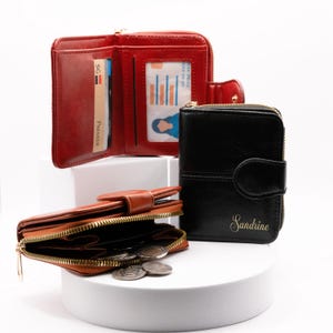 Cartera vintage personalizada / Cartera de cuero ecológico personalizada para identificación, dinero y tarjetas / Cartera con cremallera para ella / Cartera plegable / Regalo para el Día de la Madre