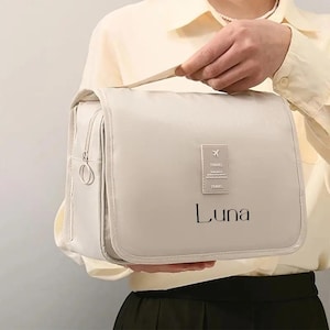 Trousse à cosmétiques de voyage personnalisée - Organiseur sec et humide, pliable, rangement léger pour les articles de toilette de maquillage - Pochette personnalisée pour homme, cadeau