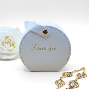 Regalo romantico Organizzatore di gioielli da viaggio rotondo personalizzato Ecopelle Compatto Stile Macaron Regalo per donne Ragazze Accessori Damigelle d'onore