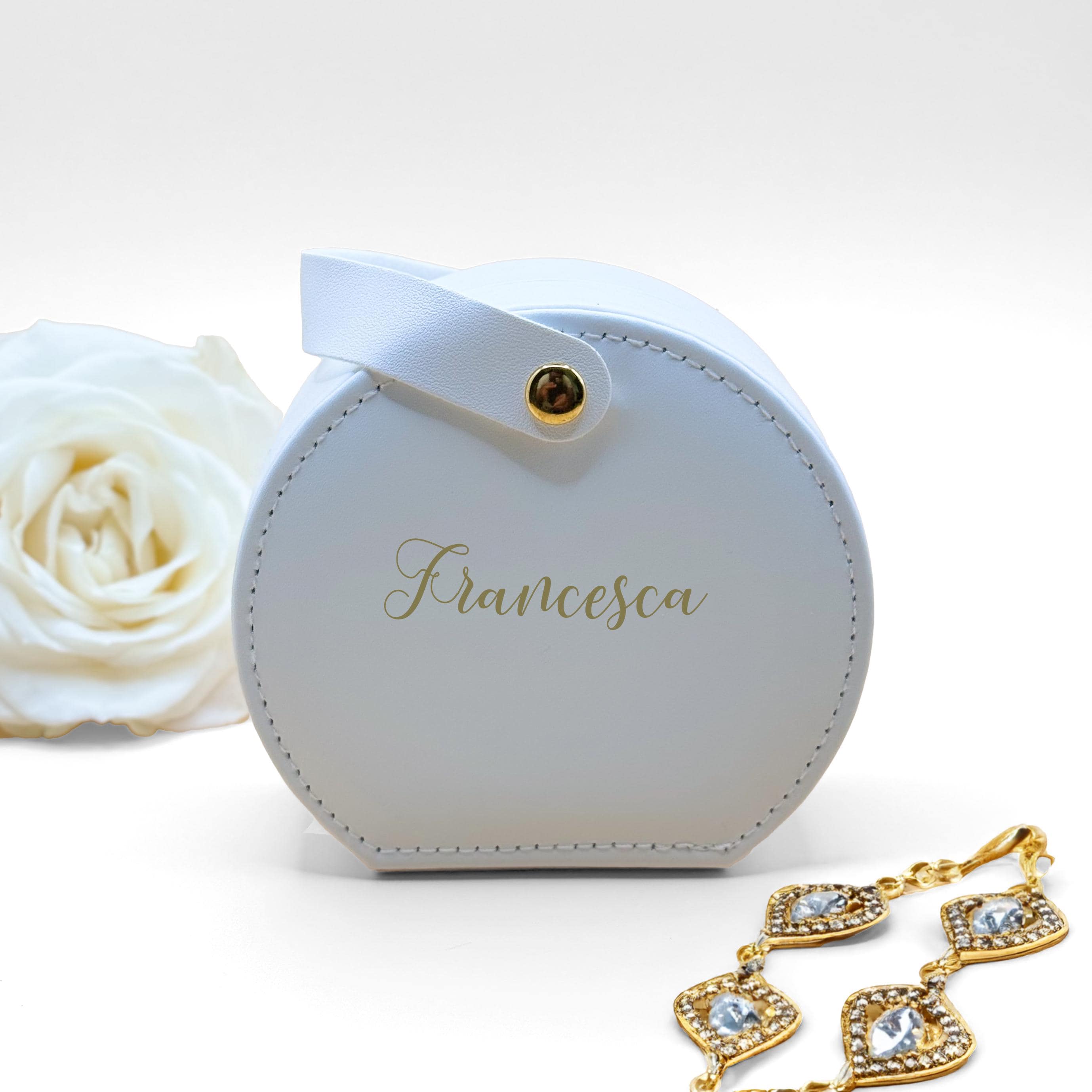 Romantic Gift Personalized Round Travel Jewelry Organizer Eco Leather Compact Macaron Style Gift for Women Girls Accessories Bridesmaids