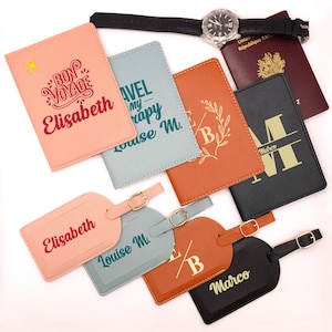 Ensemble de pochettes de passeport et d'étiquettes à bagage personnalisées | Couverture de passeport personnalisée | Cadeau personnalisé | Ensemble de porte-passeport | Cadeau de luxe pour couple